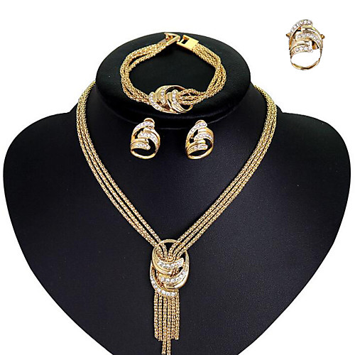 

Women's Cubic Zirconia Necklace Earrings Bracelet Lariat Statement Ladies Stylish Elegant European Italian Rhinestone Gold Plated Earrings Jewelry Gold For Party Wedding Engagement Party Cocktail