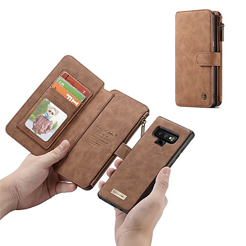 

Phone Case For Samsung Galaxy Full Body Case Leather Wallet Card Note 9 Note 8 Wallet Card Holder Shockproof Solid Color Hard Genuine Leather
