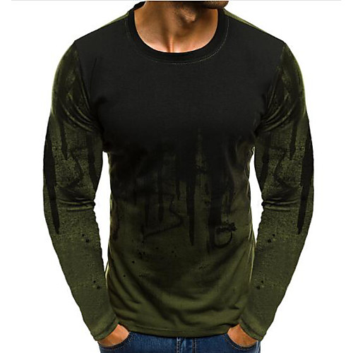 

Men's T shirt Color Block Long Sleeve Daily Tops Cotton White Red Army Green