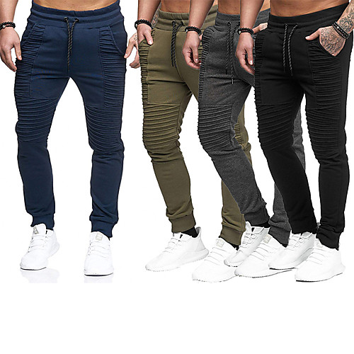 

Men's Running Pants Yoga Pants Side Pockets Lace up Pants / Trousers Thermal Warm Stripes Dark Grey Army Green Dark Navy Nylon Fitness Gym Workout Running Winter Plus Size Sports Activewear Stretchy