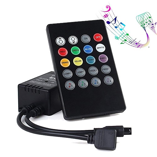 

Infrared Music Controller 20 keys IR Remote Controller Sound Sensor Controller For 5050 3528 RGB LED Strip light Flexible DC12-24V