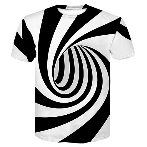 

Men's T shirt Visual Deception Print Short Sleeve Daily Tops Basic Streetwear White Red