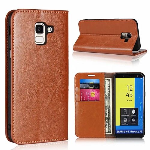

Phone Case For Samsung Galaxy Full Body Case Leather J7 J6 J5 J3 Card Holder with Stand Solid Colored Hard Genuine Leather