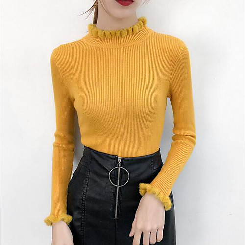 

Women's Daily Solid Colored Long Sleeve Skinny Regular Pullover Sweater Jumper Cotton Black / White / Blushing Pink One-Size