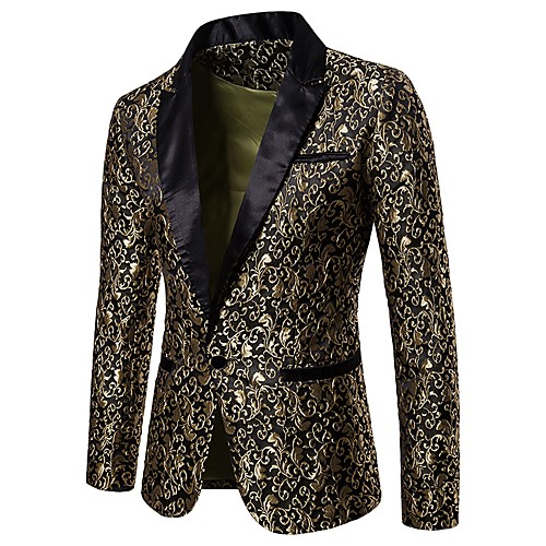 

Men's Blazer Party Club Luxury Vintage Floral Regular Fit Polyester Men's Suit Gold / White / Black - Notch lapel collar / Fall / Winter / Spring / Long Sleeve / Jacquard