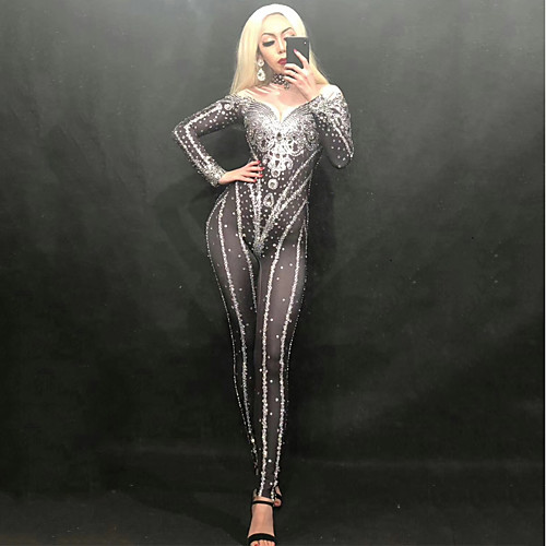 

Exotic Dancewear Leotard / Onesie Crystals / Rhinestones Women's Performance Long Sleeve Spandex