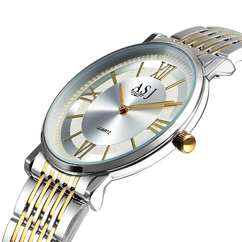 

ASJ Men's Dress Watch Japanese Japanese Quartz Stainless Steel White / Gold Casual Watch Large Dial Analog Classic Vintage Elegant - Silver Gold / White One Year Battery Life / SSUO AG4