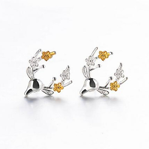 

Women's Synthetic Sapphire Stud Earrings 3D Elk Ladies Simple Earrings Jewelry Silver For Christmas 1 Pair