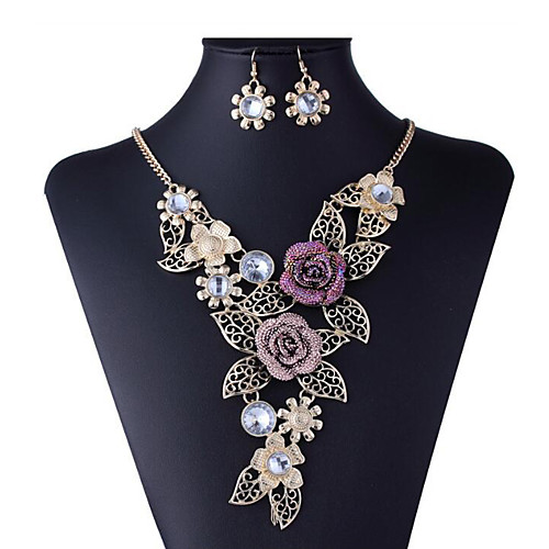 

Women's Cubic Zirconia Bridal Jewelry Sets Hollow Out Flower Ladies Stylish Luxury Unique Design Rhinestone Gold Plated Earrings Jewelry Gold For Wedding Party
