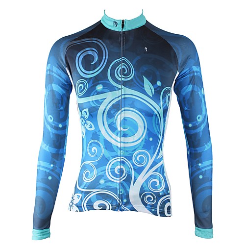 

ILPALADINO Women's Long Sleeve Cycling Jersey Winter Fleece Elastane Dark Blue Floral Botanical Bike Jersey Top Mountain Bike MTB Road Bike Cycling Thermal Warm Fleece Lining Ultraviolet Resistant