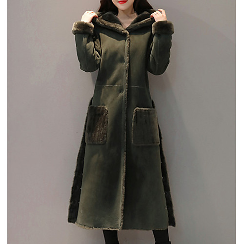 

Women's Coat Going out Long Coat Jacket Long Sleeve Solid Colored Army Green Brown