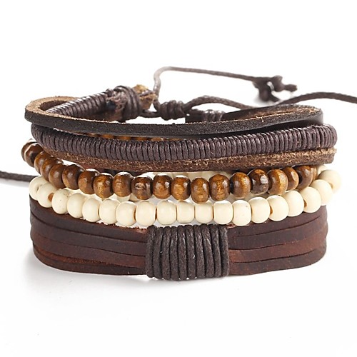 

5pcs Men's Leather Bracelet Braided Rope Artistic Unique Design PU(Polyurethane) Bracelet Jewelry Brown For Evening Party Street