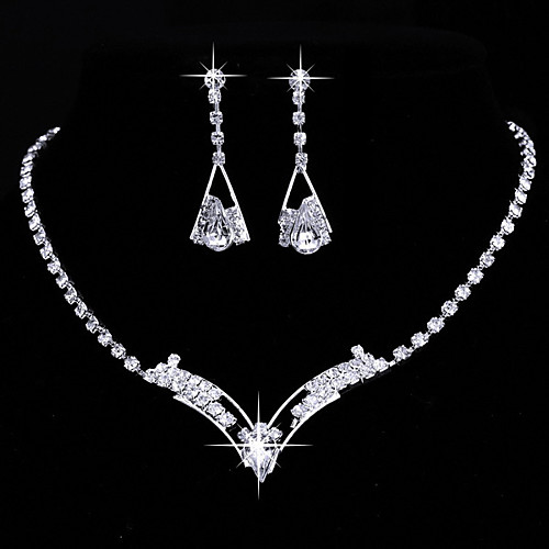

Women's White Crystal Necklace Earrings Set Tennis Chain Gypsophila Fashion Rhinestone Earrings Jewelry Silver For Party Wedding 1 set