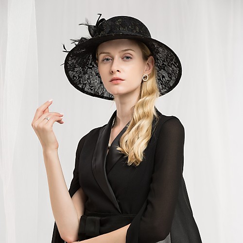 

100% Linen Kentucky Derby Hat / Hats with Feather / Lace 1pc Special Occasion / Party / Evening Headpiece