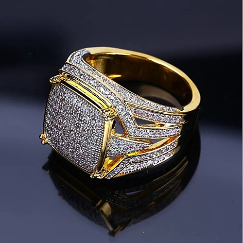 

Band Ring Cubic Zirconia Classic Gold Copper Rhinestone Stylish Luxury Hip Hop 1pc 7 8 9 10 11 / Men's