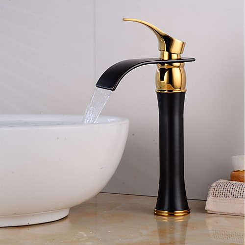 

Vintage Waterfall Bathroom Sink Faucet,Oil-rubbed Gold / Black Centerset Single Handle One Hole Bath Taps with Hot and Cold Water