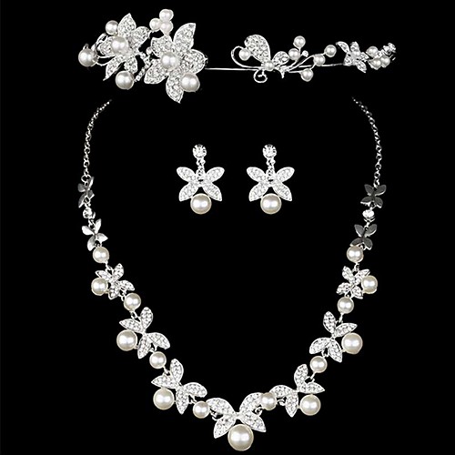 

Women's White forehead jewelry Pearl Necklace Earrings Set Beads Gypsophila Classic Imitation Pearl Earrings Jewelry White For Party Wedding 1 set