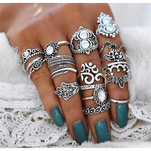 

Band Ring Crystal Vintage Style Silver Alloy Heart Flower Crown Statement Ladies Unusual 16pcs / Women's / Statement Ring / Ring Set / Hamsa Hand