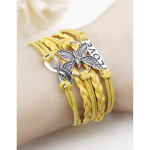 

Women's Leather Bracelet Loom Bracelet Braided Butterfly Ladies Simple Leather Bracelet Jewelry Purple / Yellow / Red For Daily