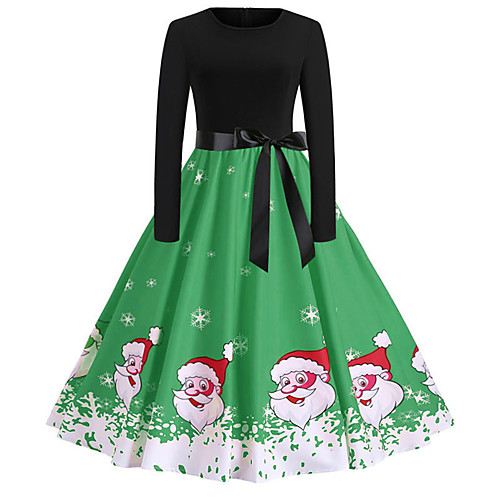 

Women's Swing Dress Knee Length Dress Blue Purple Green Red Long Sleeve Print Lace up Print Fall Round Neck Casual Christmas Loose 2021 S M L XL XXL