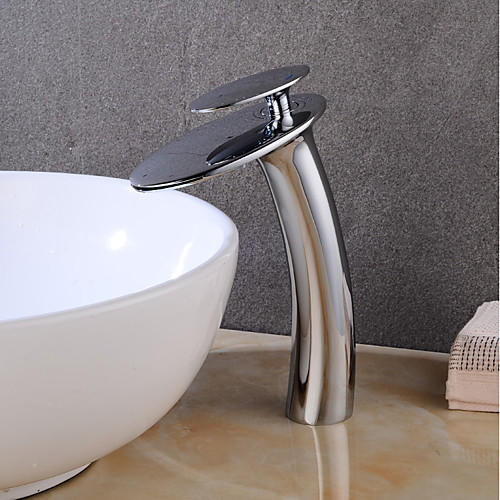 

Bathroom Sink Faucet ,Electroplating High Waterfall Modern Chrome Single Handle One Hole Bath Taps with Hot and Cold Switch