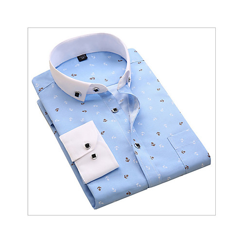 

Men's Shirt Print Long Sleeve Daily Slim Tops Blue Navy Blue Light Blue / Fall / Spring