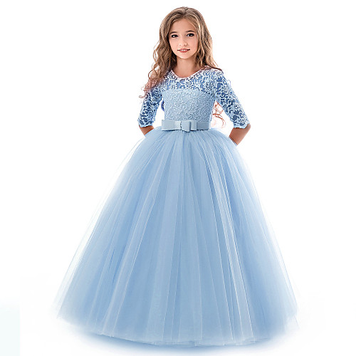 

Princess Long Length Flower Girl Dresses Party Lace Half Sleeve Jewel Neck with Lace