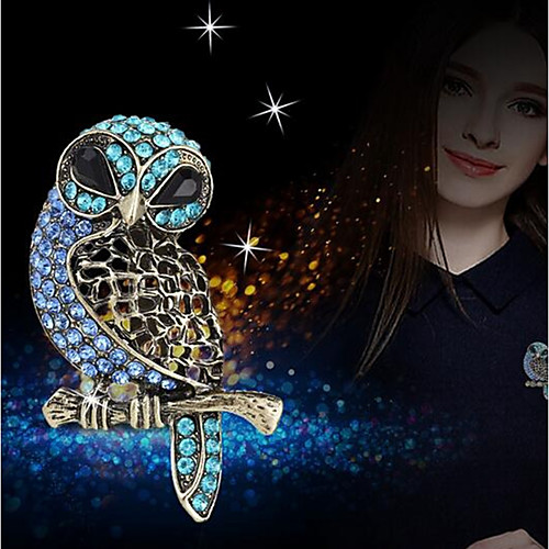 

Women's Brooches 3D Owl Ladies Stylish Unique Design Rhinestone Brooch Jewelry Blue For Daily