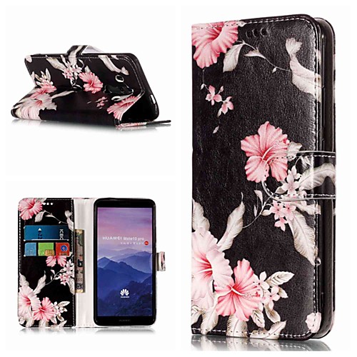 

Phone Case For Huawei Full Body Case Leather Wallet Card Mate 10 Mate 10 pro Mate 10 lite Mate 9 Pro Wallet Card Holder with Stand Flower / Floral Hard PU Leather