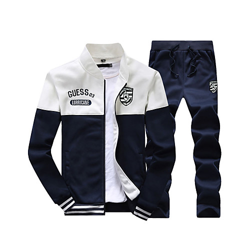 

Men's Activewear Set Graphic Color Block Text Stand Collar Daily Sports Basic Hoodies Sweatshirts Long Sleeve Slim Yellow Gray White / Fall / Spring / Letter