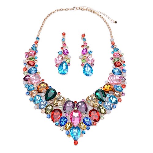 

Women's Synthetic Sapphire Drop Earrings Necklace Hollow Out Drop Rainbow Ladies Stylish Classic Elegant Hyperbole Color Earrings Jewelry White / Red / Rainbow For Wedding Party 1 set