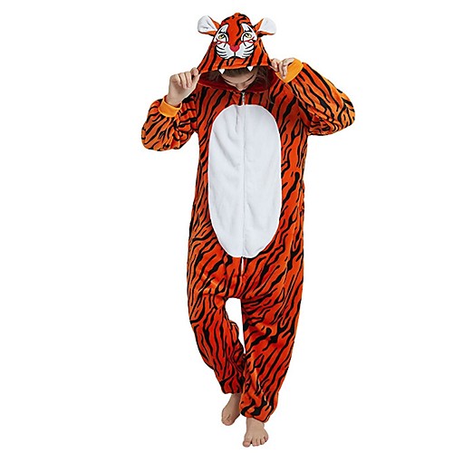 

Adults' Kigurumi Pajamas Tiger Onesie Pajamas Flannel Fabric Orange Cosplay For Men and Women Animal Sleepwear Cartoon Festival / Holiday Costumes