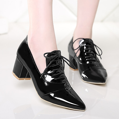

Women's Loafers & Slip-Ons Chunky Heel Pointed Toe Vintage Classic Minimalism Daily Office & Career PU Lace-up Solid Colored White Black Red