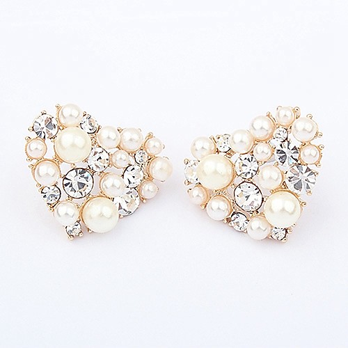 

Women's Stud Earrings Hollow Out Heart Ladies Stylish Classic Imitation Pearl Rhinestone Earrings Jewelry Gold For Daily 1 Pair
