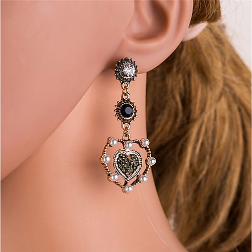 

Women's Drop Earrings Vintage Style Marcasite Heart Ladies Vintage Imitation Pearl Rhinestone Earrings Jewelry Gold For Daily 1 Pair