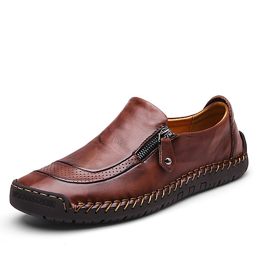 

Men's Fall / Spring & Summer Daily Outdoor Loafers & Slip-Ons Walking Shoes Cowhide Breathable Wear Proof Wine / Light Brown / Black
