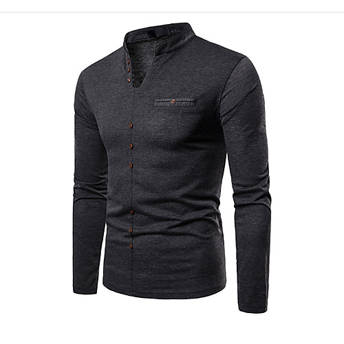 

Men's T shirt Shirt Graphic Solid Colored Long Sleeve Daily Tops V Neck White Light gray Dark Gray
