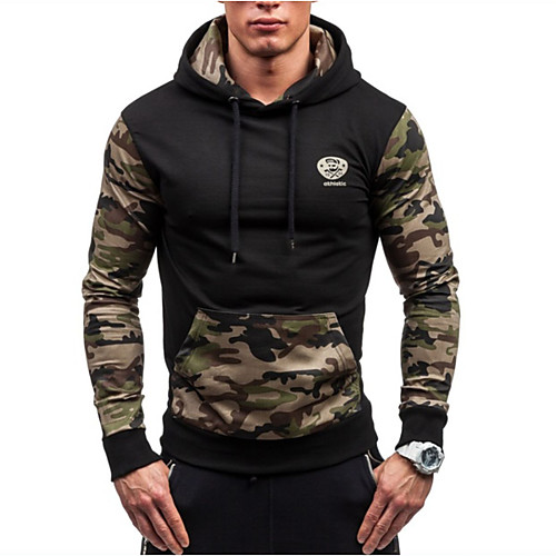 

Men's Hoodie Sweatshirt Yoga Top Winter Patchwork Camo / Camouflage Camouflage Black Dark Blue Light Blue Cotton Fitness Running Top Plus Size Long Sleeve Sport Activewear Anatomic Design Breathable