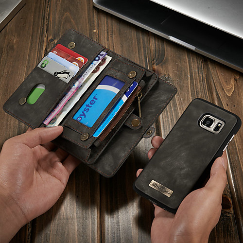 

CaseMe Leather Protective Wallet with Removable Magnetic Closure Cell Phone Cover Many Compartments 11 Card Pockets Zippered Coin Pocket Samsung S7 Filp Bag Purse