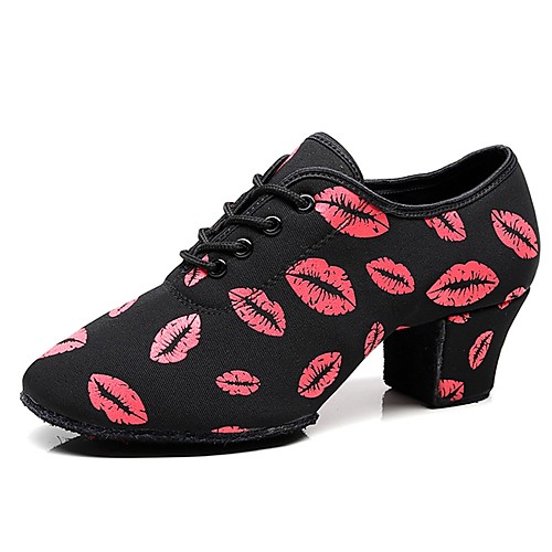 

Women's Jazz Shoes Oxford Sneaker Thick Heel Black / Red Lace-up
