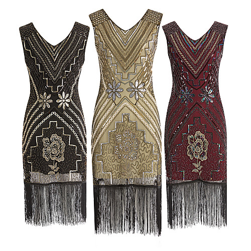 

The Great Gatsby Charleston 1920s Roaring Twenties Vacation Dress Flapper Dress Cocktail Dress Prom Dress Women's Sequins Tassel Fringe Rivet Costume Golden / Black / Red Vintage Cosplay Party