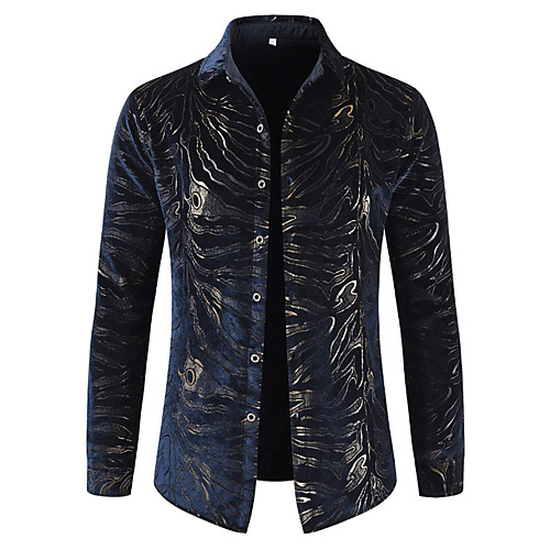 

Men's Shirt Striped Print Long Sleeve Party Tops Luxury Classic Collar Navy Blue / Club