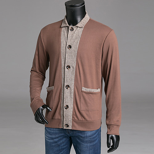 

Men's Color Block Cardigan Wool Long Sleeve Slim Regular Sweater Cardigans Stand Collar Fall Winter Black Wine Light gray / Weekend