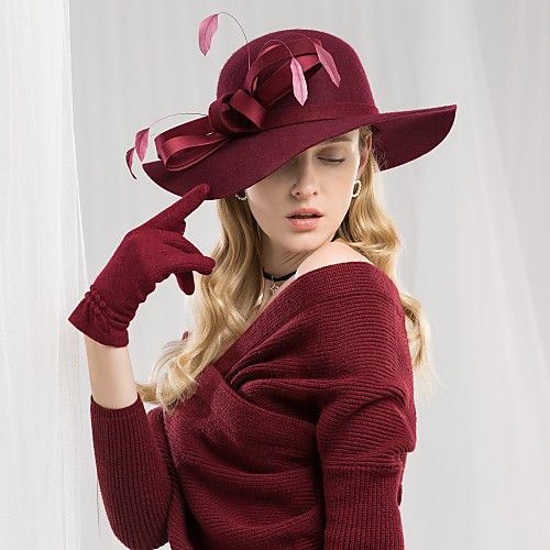 

100% Wool Kentucky Derby Hat / Hats with Feather / Satin Bowknot 1pc Casual / Daily Wear Headpiece