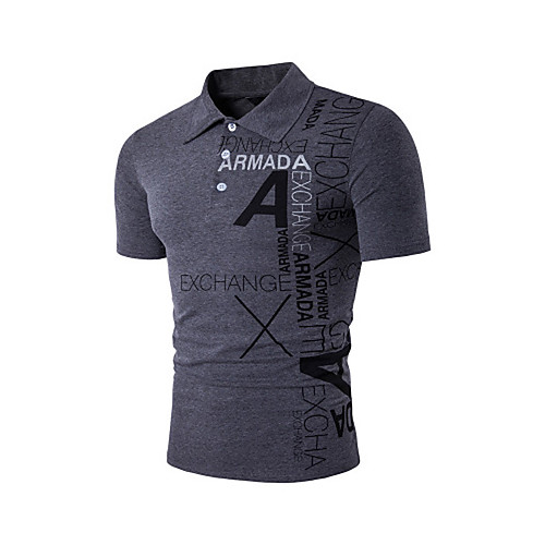 

Men's Golf Shirt Tennis Shirt Letter Print Short Sleeve Going out Slim Tops Cotton Active Shirt Collar White Light gray Black / Summer