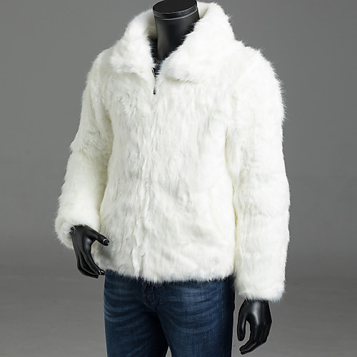 

Men's Fur Coat Daily Fall Winter Regular Coat Shirt Collar Jacket Long Sleeve Solid Colored White Black / Faux Fur