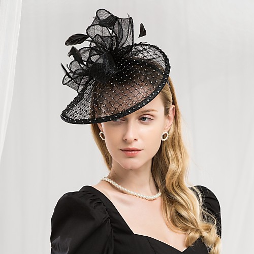 

100% Linen Kentucky Derby Hat / Headbands with Feather 1pc Special Occasion / Party / Evening Headpiece