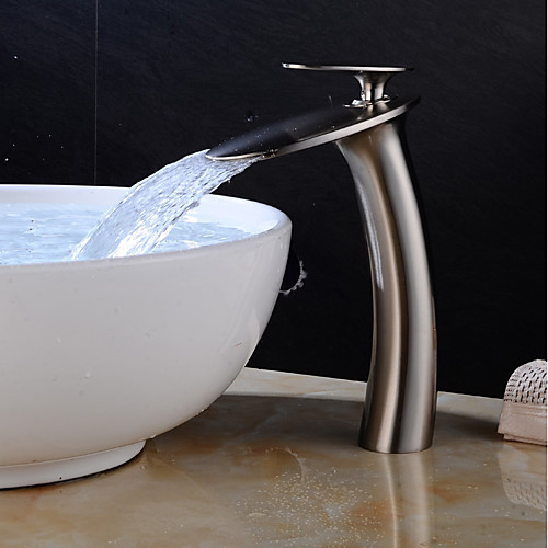 

Single Handle Bathroom Faucet Silvery Waterfall Nickel Brushed Sink Faucet Contain with Cold and Hot Water Mixer