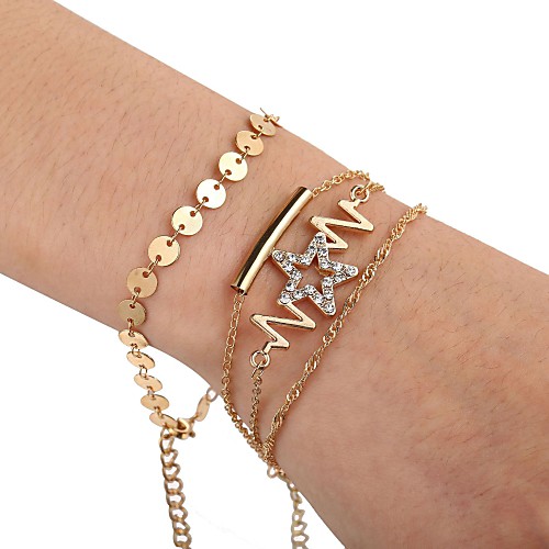 

4pcs Women's Cubic Zirconia Wrap Bracelet Layered Stacking Stackable Star Ladies Fashion Trendy Rhinestone Bracelet Jewelry Gold For Daily Going out