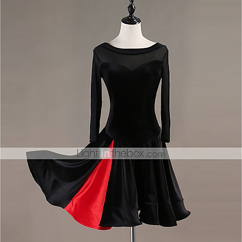 

Latin Dance Dress Split Joint Women's Training Performance Long Sleeve High Tulle Pleuche